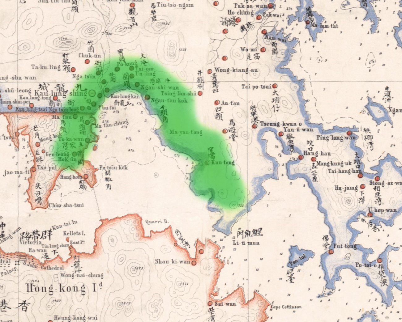 《新安縣全圖》(1866)，官璫部分節錄，推定官富場的範圍。