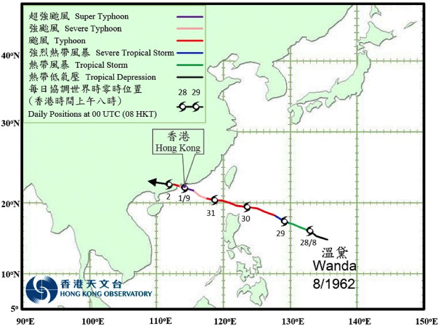 1962年溫黛襲港路徑圖